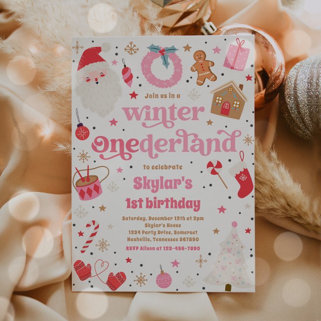 Winter ONEderland Rosa Födelsedagsfest jul Inbjudningar (Skapare uppladdad)