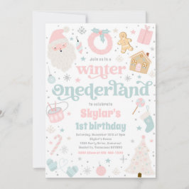 Winter ONEderland Rosa Födelsedagsfest jul Inbjudningar