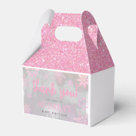 Winter ONEderland Rosa Glitter Snowflake 1st Bday Presentaskar