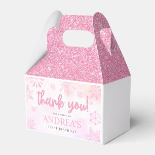 Winter ONEderland Rosa Glitter Snowflake 1st Bday Presentaskar