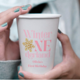 Winter Onederland Rosa Guld Snowflake 1:a födelsed