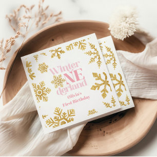 Winter Onederland Rosa Guld Snowflake 1:a födelsed Pappersservett