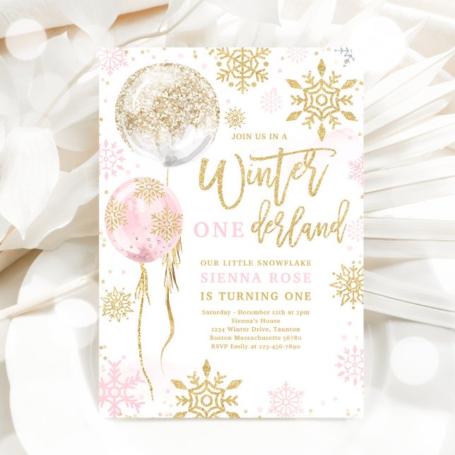 Winter Onederland Rosa Guld Snowflake Birthday Inbjudningar (Skapare uppladdad)
