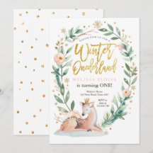 Winter ONEderland Rosa Guld Woodland Hjort Birthda