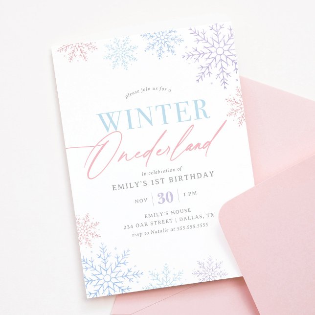 Winter Onederland Rosa Lila Glitter 1:a födelsedag Inbjudningar (Skapare uppladdad)