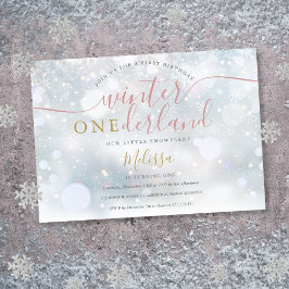 Winter Onederland Rosa och Guld 1:a födelsedagen Inbjudningar