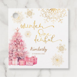 Winter Onederland Rosa och Guld Snowflake Gåvor Etiketter