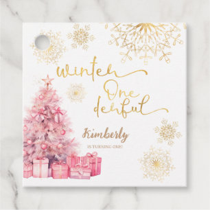 Winter Onederland Rosa och Guld Snowflake Gåvor Etiketter