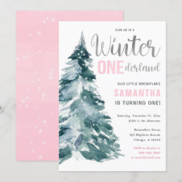 Winter Onederland rosa silver flicka 1 år Inbjudningar