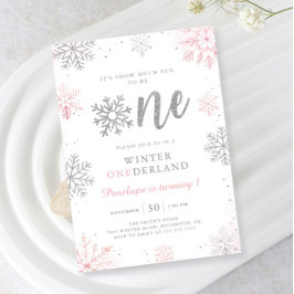 Winter Onederland Rosa Silver Första födelsedag Inbjudningar