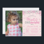 Winter Onederland Rosa Silver Girl 1:a födelsedage Inbjudningar<br><div class="desc">Winter Onederland Rosa och Silver Girl 1 Birthday Bjud in med anpassningsbar foto. Första Födelsedagsfesten. Rosa och Silver Glitter Snowflake. Flickan Födelsedagsfest inbjudan. Winter Helgdag Bday. Första födelsedag. Rosa Bakgrund. Om du vill ändra mallen ytterligare klickar du på knappen "Anpassa" och användor verktyg som är utformat för att ändra den...</div>