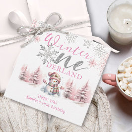 Winter Onederland Rosa Silver Glitter 1:a födelsed Gåvor Etiketter