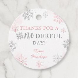 Winter Onederland Rosa Silver Glitter 1:a födelsed Gåvor Etiketter