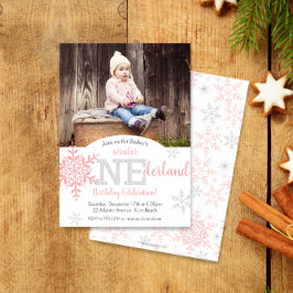 Winter ONEderland Rosa Silver Glitter 1:a födelsed Inbjudningar