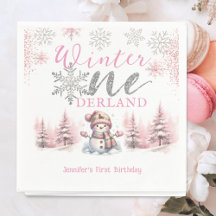 Winter Onederland Rosa Silver Glitter 1:a födelsed