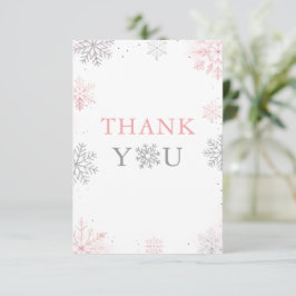 Winter Onederland Rosa Silver Glitter 1:a födelsed Tack Kort