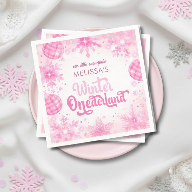 Winter Onederland Rosa Snöflingor Girl Girl Birthd Pappersservett (Skapare uppladdad)