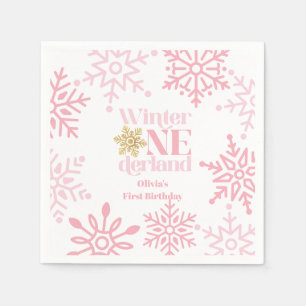 Winter Onederland Rosa Snowflake 1:a födelsedagen Pappersservett