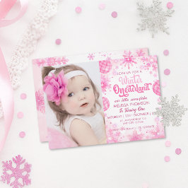 Winter Onederland Rosa Snowflake Birthday Photo Inbjudningar