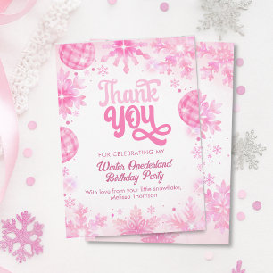 Winter Onederland Rosa Snowflake First Birthday Tack Kort