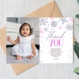 Winter ONEderland Rosa Snowflake-Födelsedagsfest Tack Kort