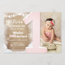 Winter Onederland Rosa Snowflake Girl 1st Birthday Inbjudningar