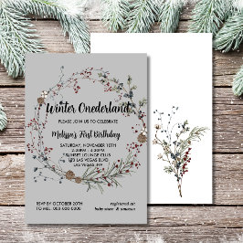 Winter onederland rustic berry boho första födelse inbjudningar
