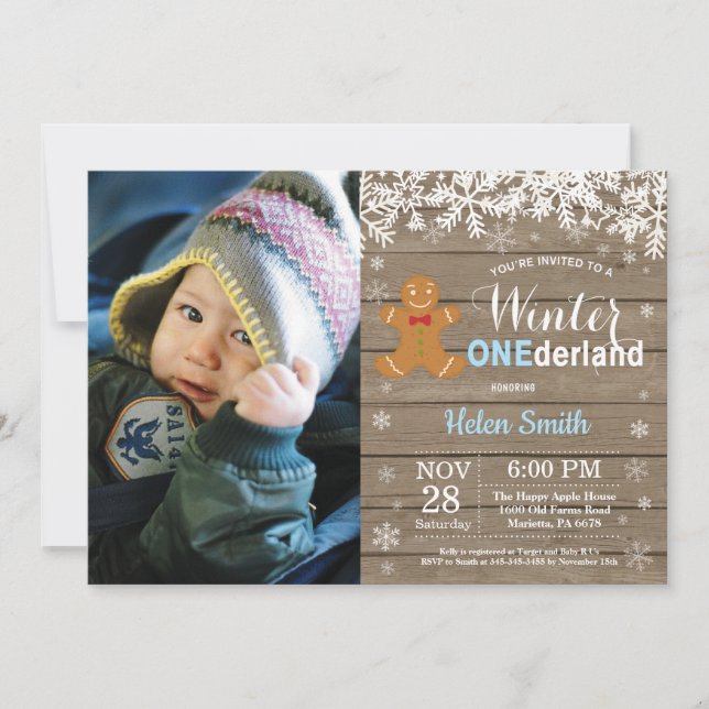 Winter Onederland Rustic Boy 1st Birthday Inbjudningar (Framsida)