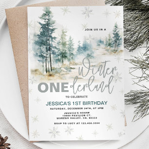 Winter Onederland Rustic Forest 1 Birthday Inbjudningar
