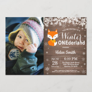 Winter Onederland Rustic Fox 1:a födelsedagen Inbjudningar