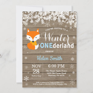 Winter Onederland Rustic Fox Boy 1st Birthday Inbjudningar