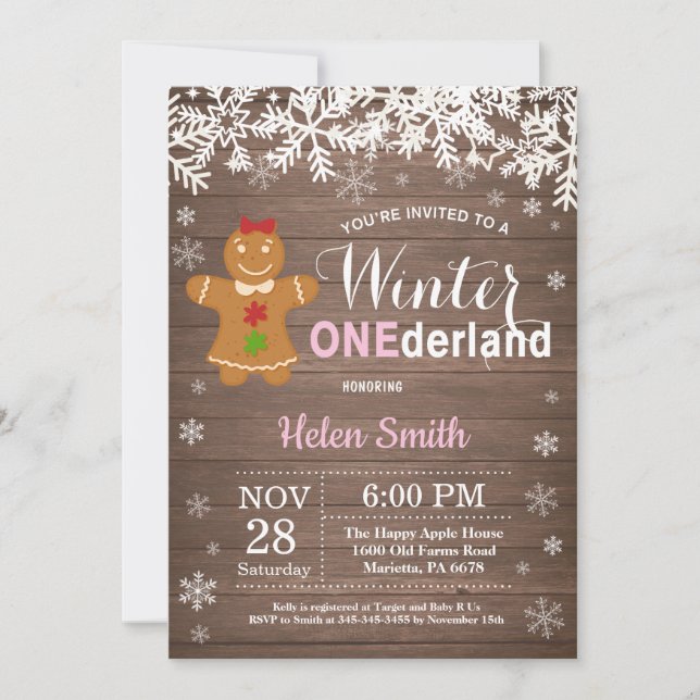 Winter Onederland Rustic Girl 1st Birthday Inbjudningar (Framsida)
