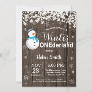Winter Onederland Rustic Snögubbe Boy 1:a födelsed Inbjudningar