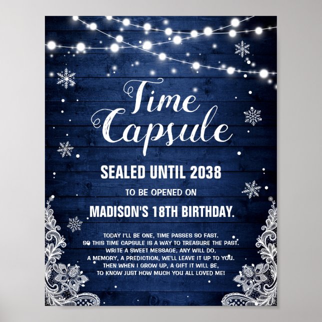 Winter ONEderland Rustic Time Capsule-tecken Poster (Framsidan)