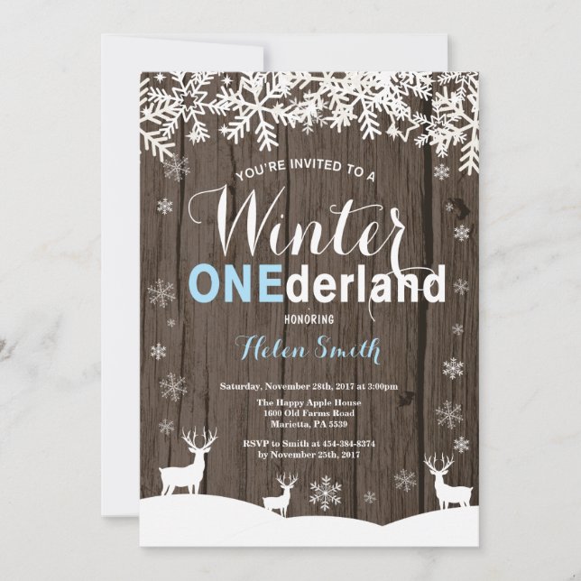 Winter Onederland Rustic Wood Boy 1st Birthday Inbjudningar (Framsida)