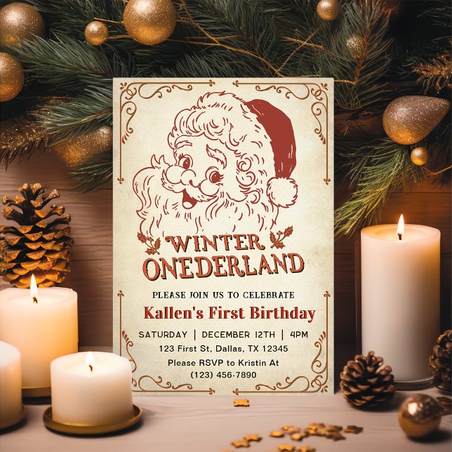 Winter Onederland Santa Retro jul Party Inbjudningar (Skapare uppladdad)