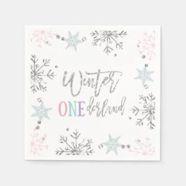 Winter ONEderland Silver Blommigt Rosa Glitter Gir Pappersservett