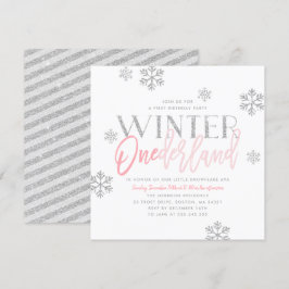 Winter ONEderland Silver Glitter Rosa 1:a födelsed Inbjudningar