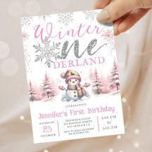 Winter Onederland Silver Glitter Rosa 1:a födelsed