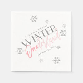 Winter ONEderland Silver Glitter Rosa 1:a födelsed Pappersservett