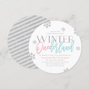 Winter ONEderland Silver Glittery 1:a födelsedagen Inbjudningar
