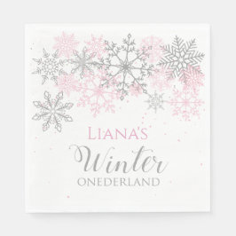 Winter Onederland Silver och Rosa Napkin Pappersservett