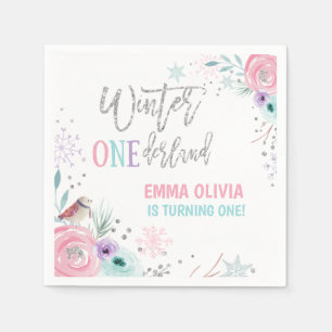 Winter ONEderland Silver Rosa Blommigt Snowflake Pappersservett