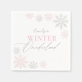 Winter Onederland Silver Rosa Glitter 1:a födelsed Pappersservett