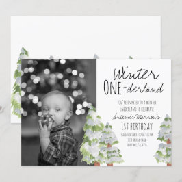 Winter onederland Skog 1:a årsdagen party inbjudan