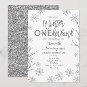 Winter ONEderland Snöflingor Birthday Inbjudan