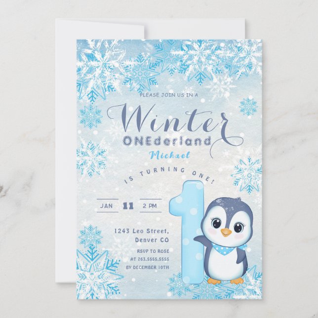 Winter Onederland Snöflingor Blue Boy 1st Birthday (Framsida)