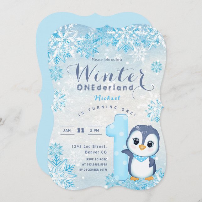 Winter Onederland Snöflingor Blue Boy 1st Birthday (Fram/baksida)