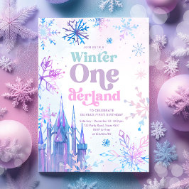 Winter Onederland Snöflingor Castle Girl Birthday Inbjudningar