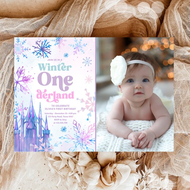 Winter Onederland Snöflingor Castle Girl Birthday Inbjudningar (Skapare uppladdad)